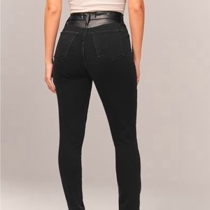 Abercrombie & Fitch High-Rise Black Jeans with Faux Leather Waist